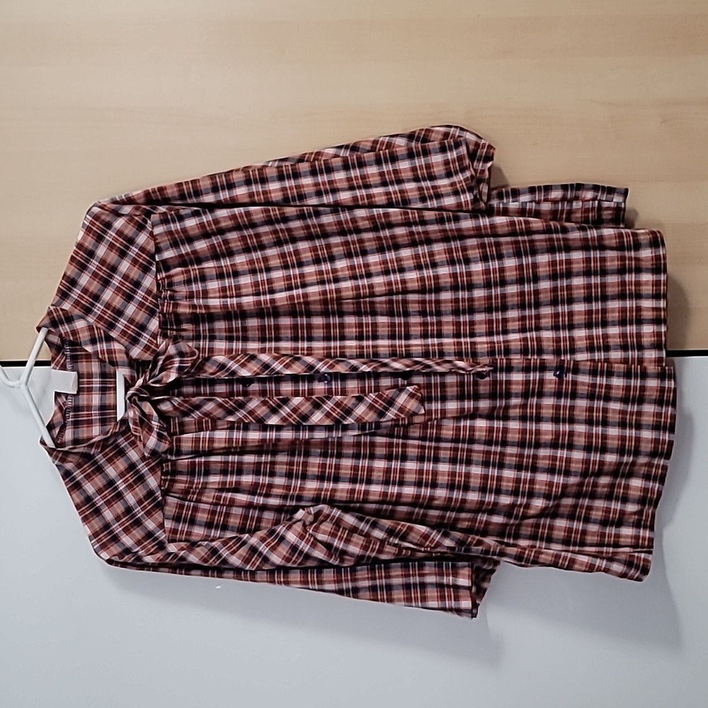 Vintage Plaid Woman's Button-up Shirt‎ with Tie Collar - Preloved and Altered